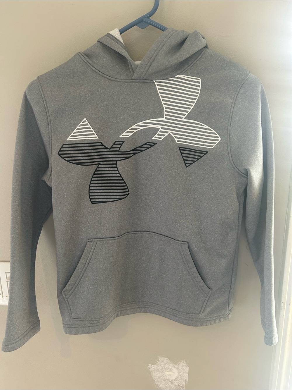 Under Armour Kids Gray Pullover Hoodie with Striped Logo